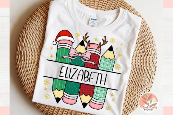Preppy Christmas Pencil Teacher Monogram: T-Shirt Designs & Graphics