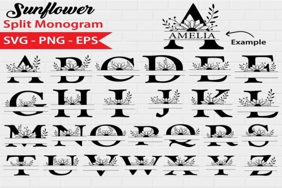 Sunflower Split Monogram: Graphics & T-Shirt Designs